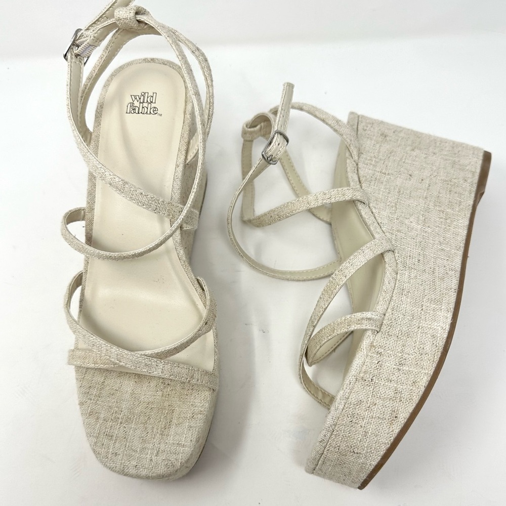 Wild Fable Ronnie Women's Cream Strappy Platform Wedge Heels Memory Foam Insole